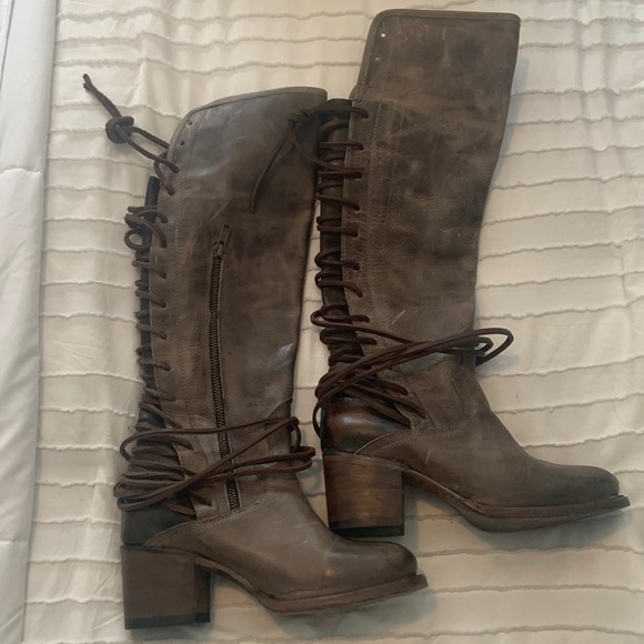 NEW Freebird Coal Grey Leather Lace Up Boots Size